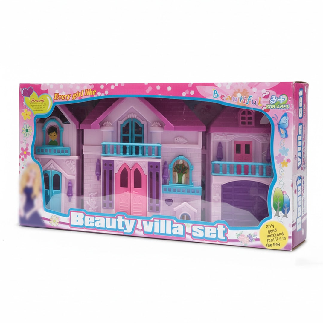 Happy Family Villa Doll House for Girls – Lovely Pink Playset