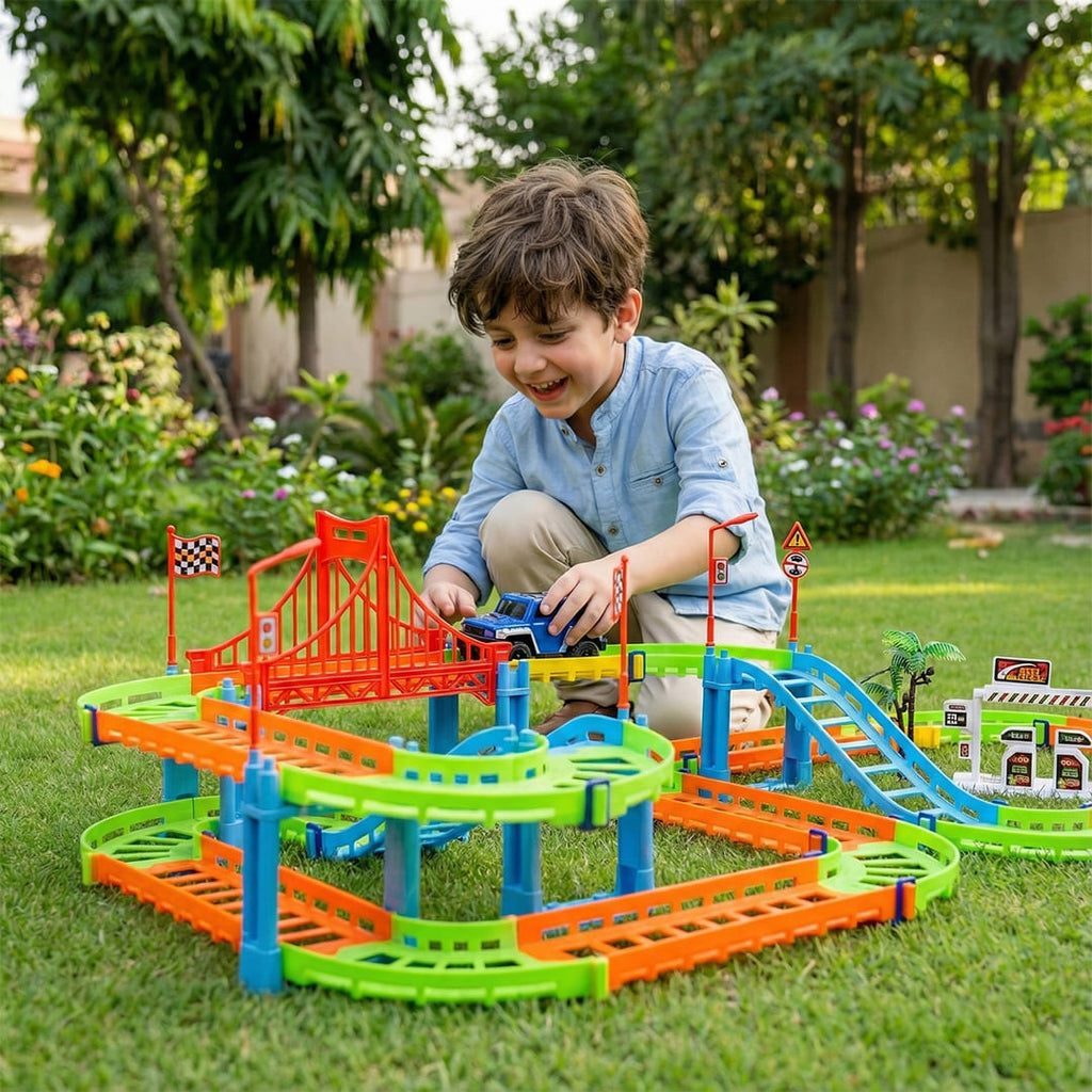 Race Track Car Adventure Toy Set for Kids – 47 Piece City Rescue Playset