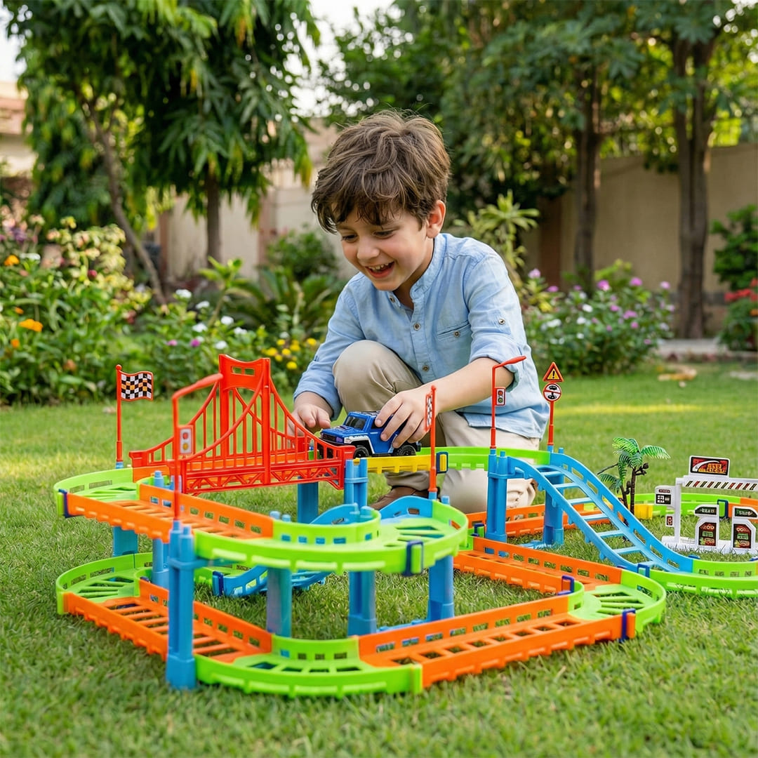 Race Track Car Adventure Toy Set for Kids – 47 Piece City Rescue Playset