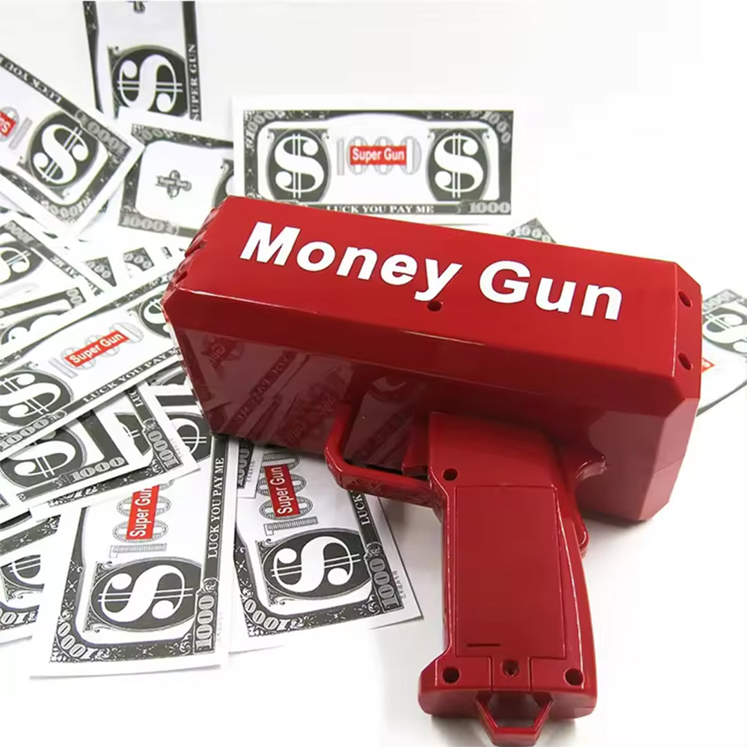 Super Money Gun – Paper Spray Cash Toy with 100 Dummy Notes