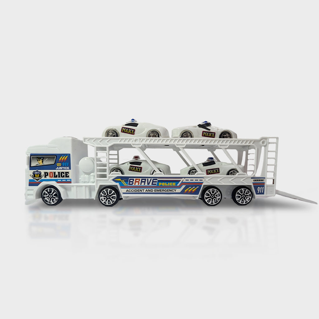 Police Car Truck Toy with 4 Cars – Durable Play Set for Kids
