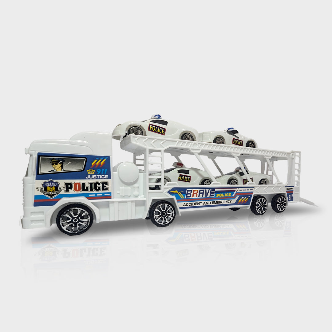 Police Car Truck Toy with 4 Cars – Durable Play Set for Kids