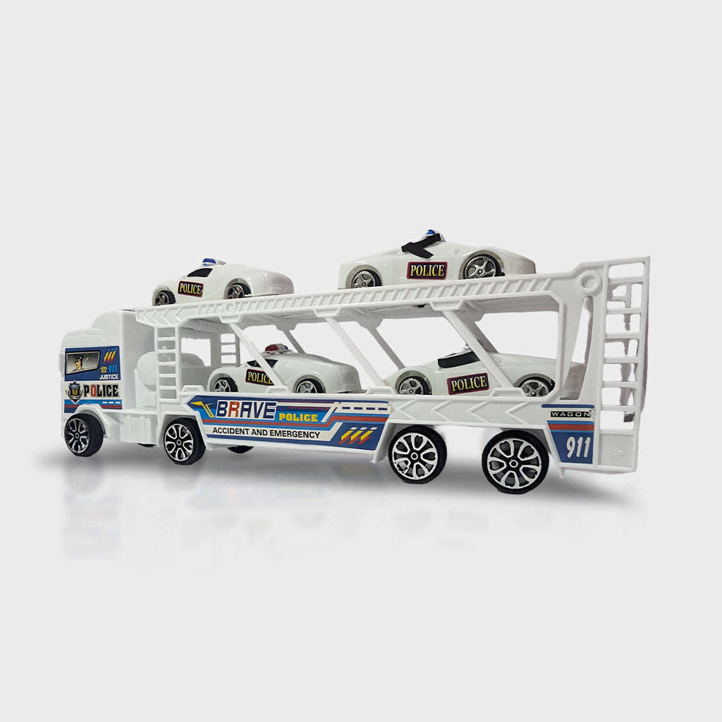 Police Car Truck Toy with 4 Cars – Durable Play Set for Kids